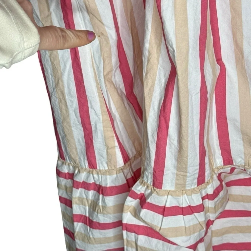 ▶️ Kate Spade ◀️ Pink Striped Poplin Ruffle Midi Dress Women's 14